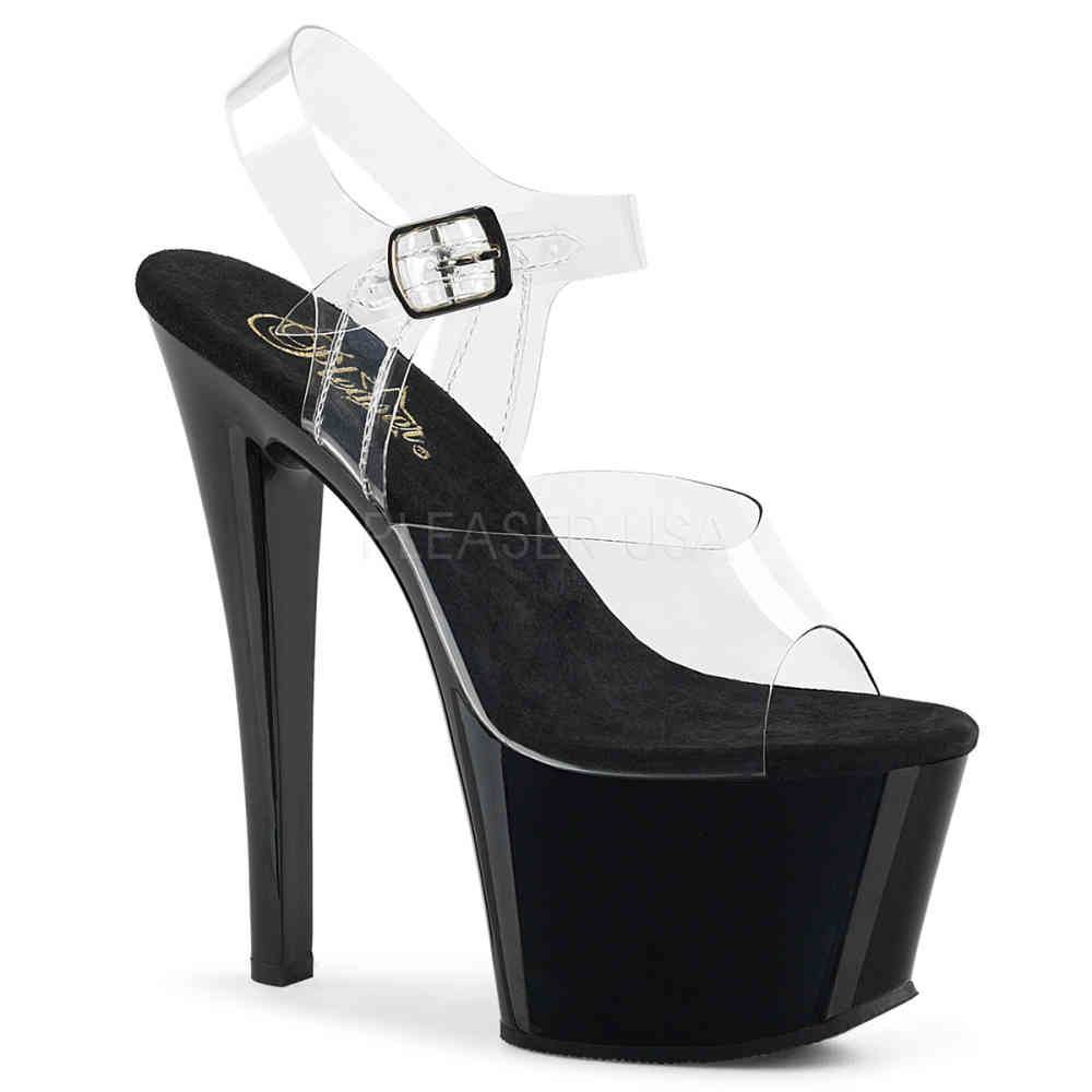 Pleaser - SKY308 Sandale à bride à la cheville, Pole dance chaussures - Chaussures de pole dance - Noir/Transparent Product image